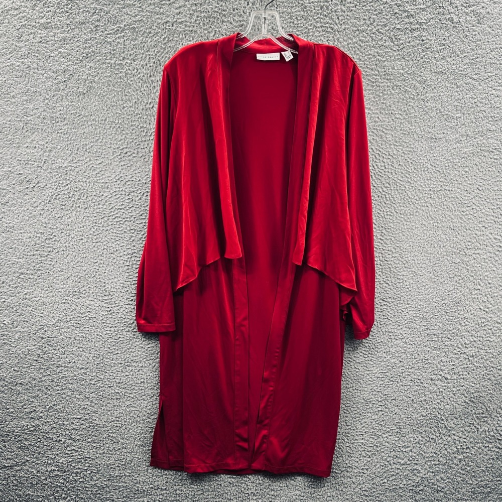 Susan Graver Womens Liquid‎ Knit Cardigan Duster L Red Open Front Capsule Office